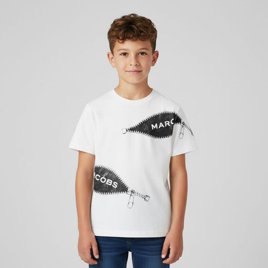 MARC JACOBS W60637/126 Boys White Zipped Logo T-Shirt