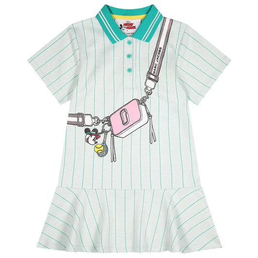 MARC JACOBS Girls Grey & Green Striped Disney Polo Dress