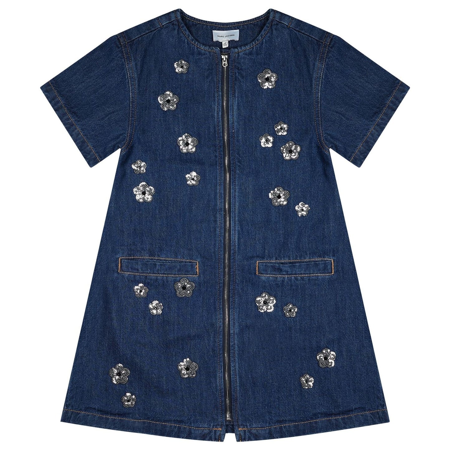 MARC JACOBS Girls Blue Denim Sequinned Floral Dress