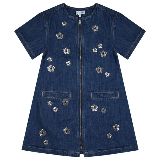 MARC JACOBS Girls Blue Denim Sequinned Floral Dress