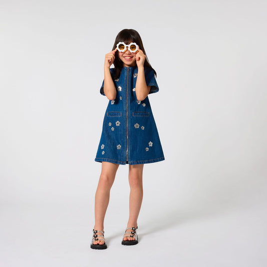 MARC JACOBS Girls Blue Denim Sequinned Floral Dress
