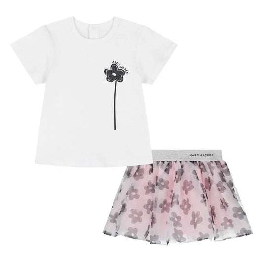 MARC JACOBS Younger Girls White & Pink Flower Skirt