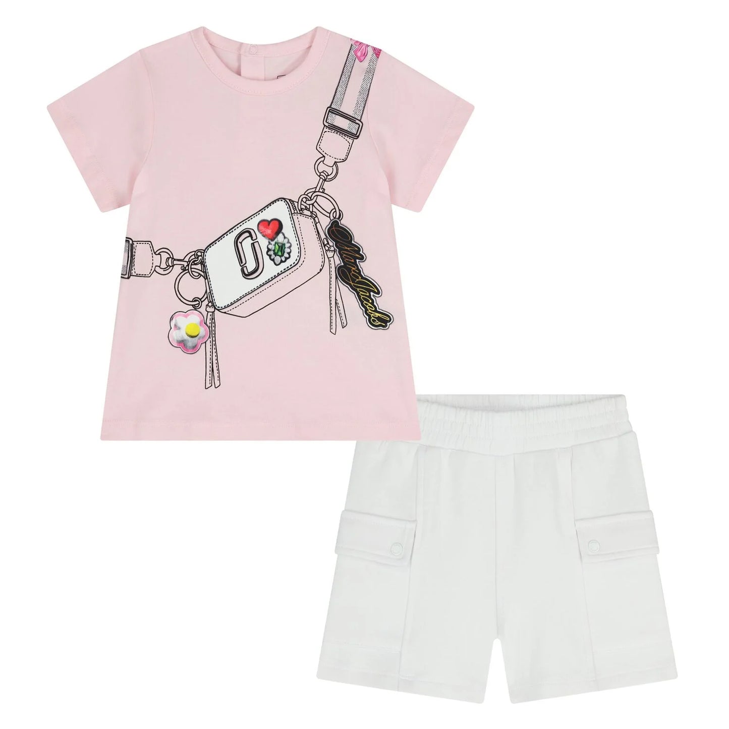 MARC JACOBS Younger Girls Pink & White Bag Shorts Set