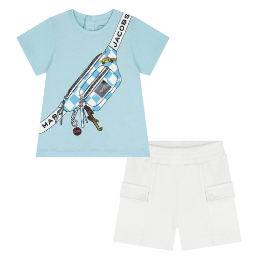 MARC JACOBS Younger Boys Blue & White Bag Shorts Set