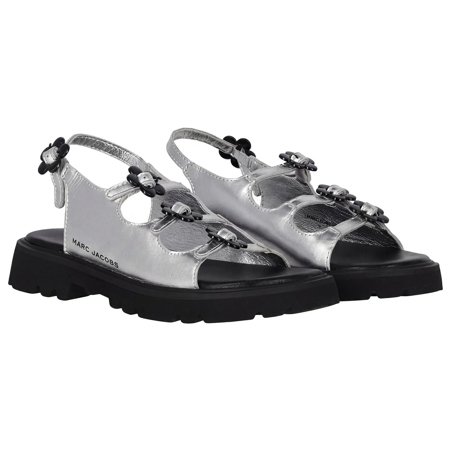MARC JACOBS Girls Silver Logo Floral Sandals