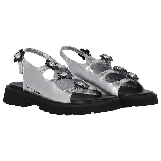MARC JACOBS Girls Silver Logo Floral Sandals