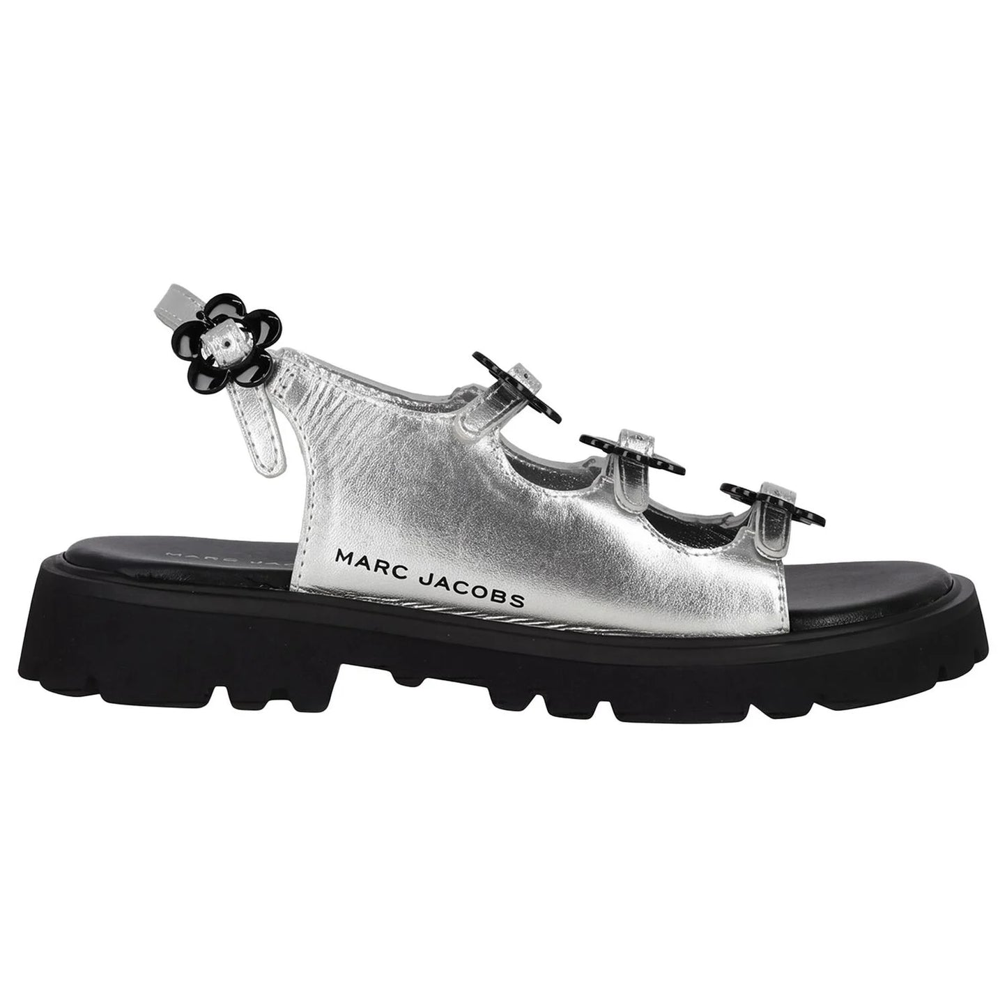 MARC JACOBS Girls Silver Logo Floral Sandals