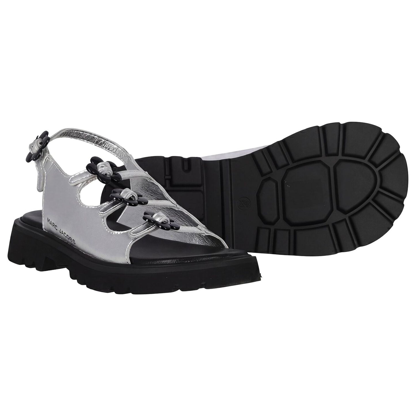 MARC JACOBS Girls Silver Logo Floral Sandals
