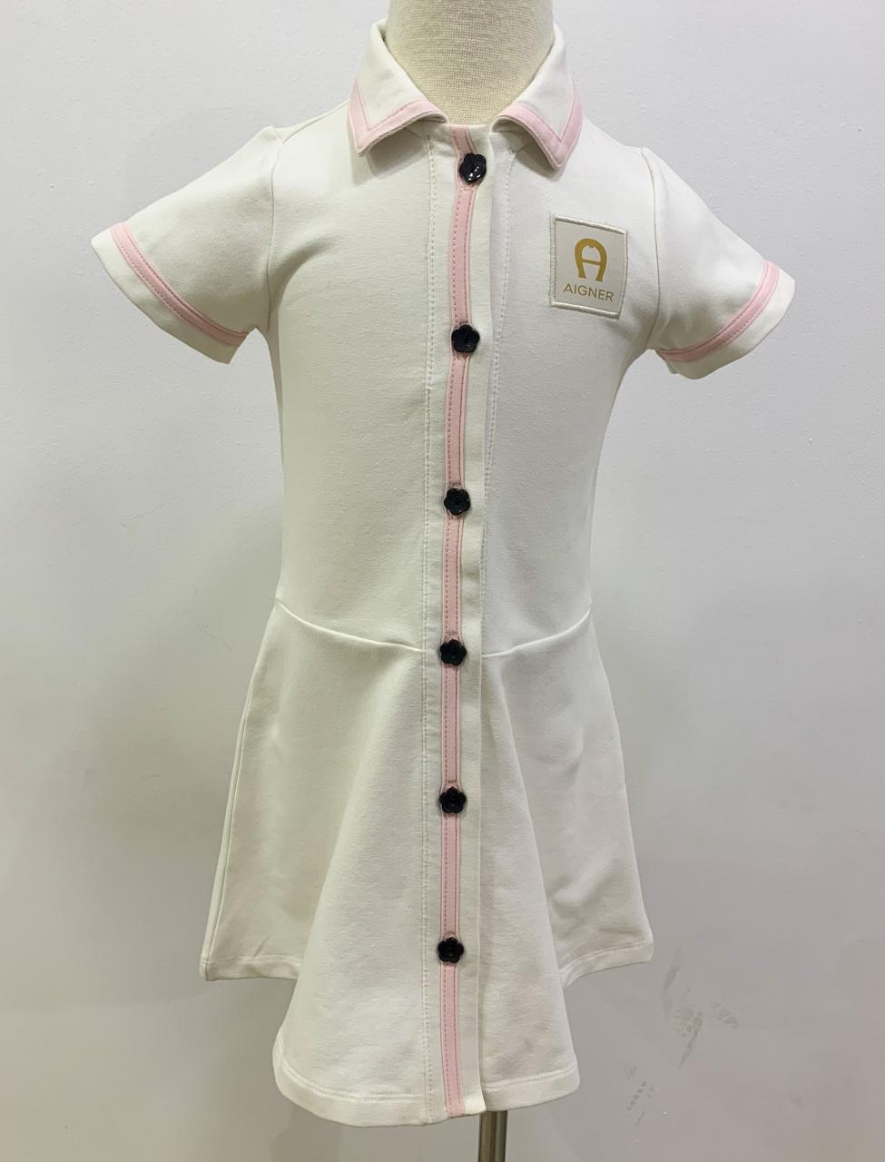 AIGNER Girls Ivory & Pink Logo Dress