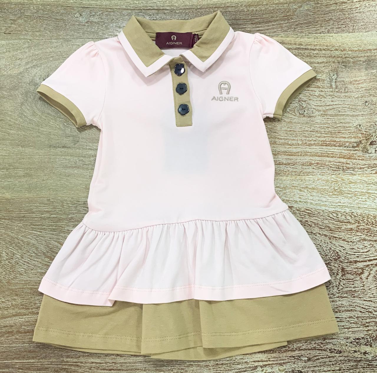 AIGNER Younger Girls Pink & Brown Logo Dress