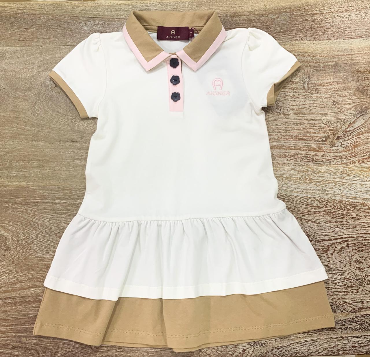 AIGNER Younger Girls Ivory & Brown Logo Dress
