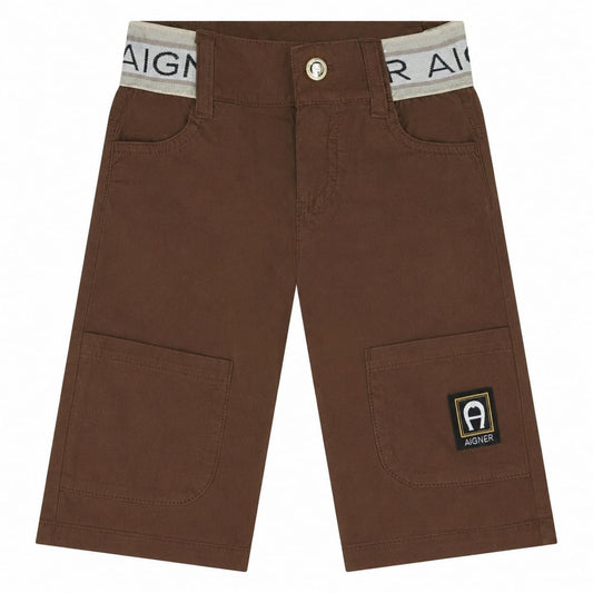 AIGNER Younger Boys Brown Logo Shorts