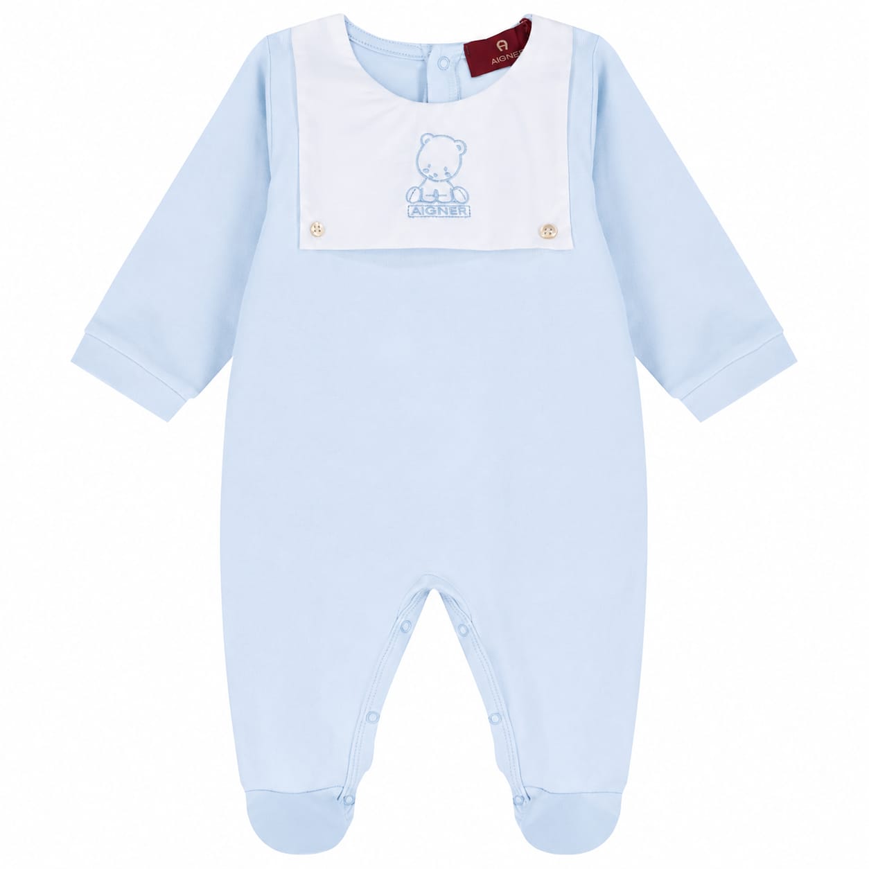 AIGNER Baby Boys Baby blue & White Teddy Bear Babygrow