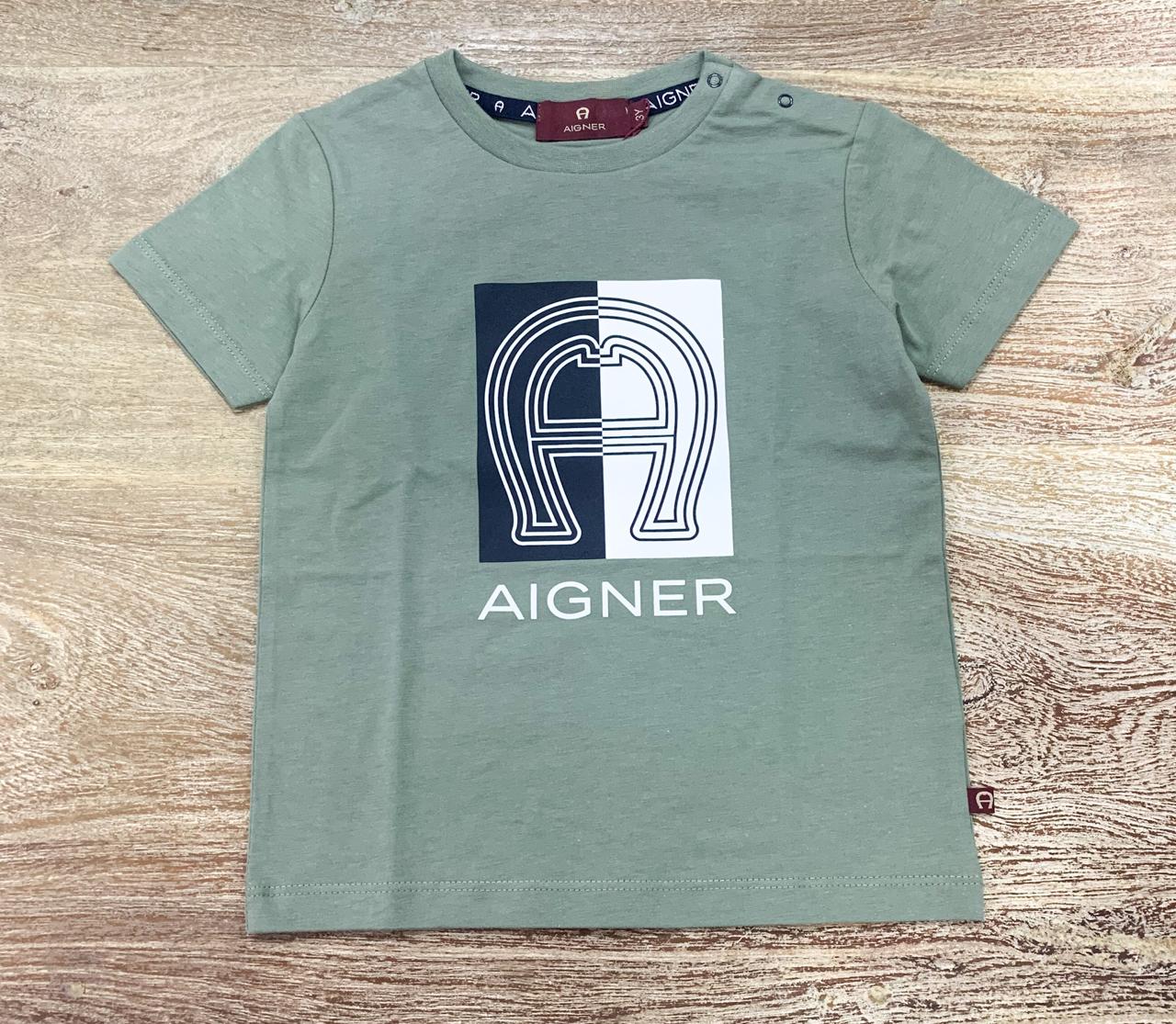 AIGNER Boys Light Green Logo T-Shirts