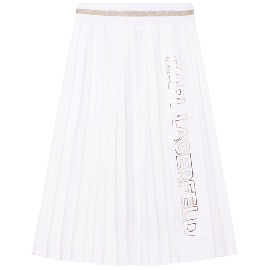 KARL LAGERFELD Girls White Logo Pleated Skirt