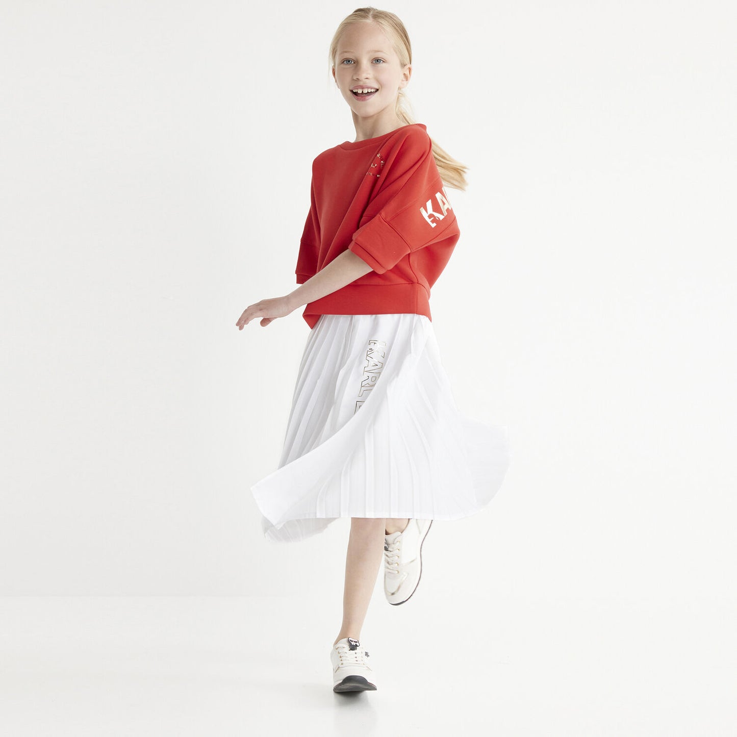 KARL LAGERFELD Girls White Logo Pleated Skirt
