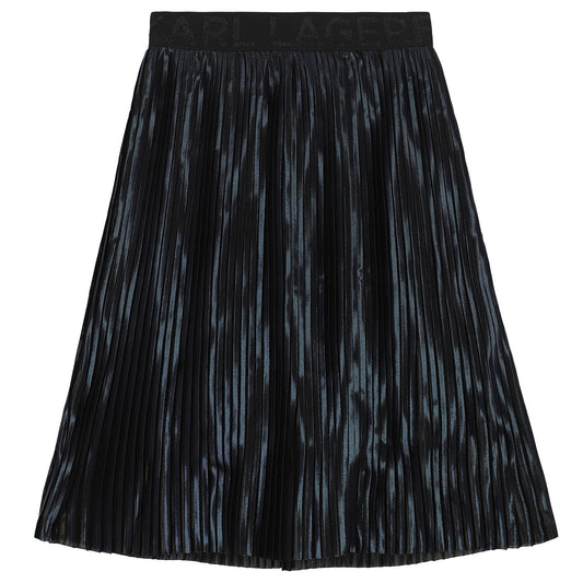 KARL LAGERFELD Girls Navy Logo Pleated Skirt
