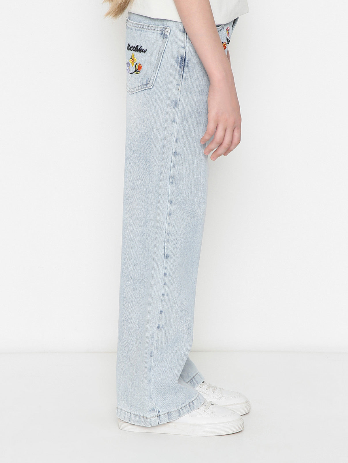 MOSCHINO Girls Cotton Jeans with Embroidery