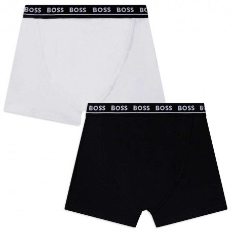 BOSS Boys White & Navy Boxers (Pack of 2)