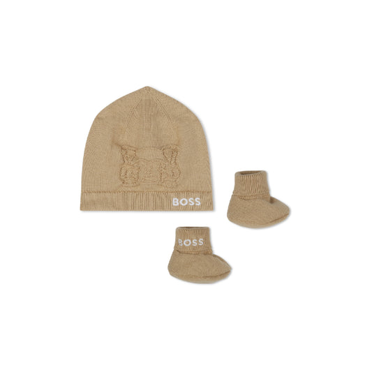 BOSS Baby Boys Hat & Socks Beige Knit Set