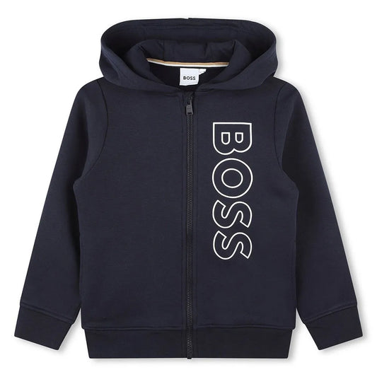 BOSS Unisex Navy Blue Logo Zip Up Hoodie