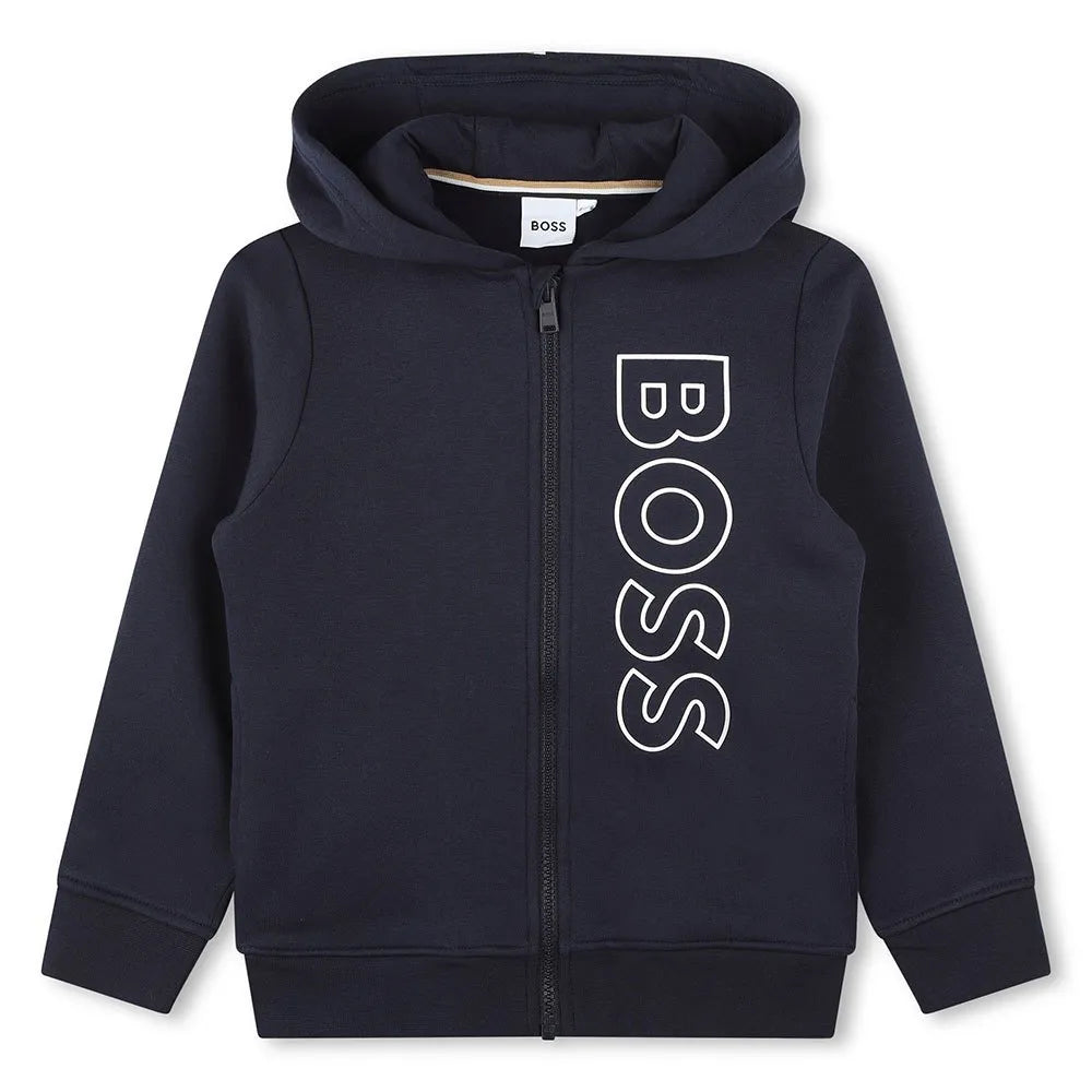 BOSS Unisex Navy Blue Logo Zip Up Hoodie