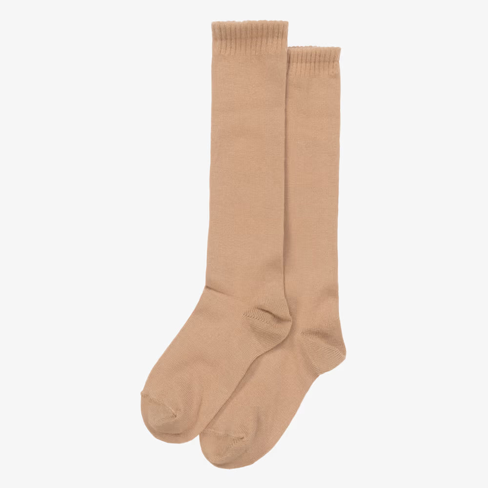CARLOMAGNO Beige Ribbed Cotton Knee Length Socks