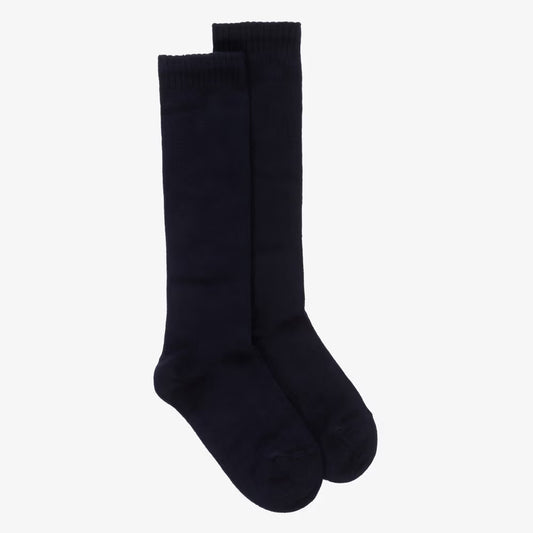 CARLOMAGNO Navy Ribbed Cotton Knee Length Socks