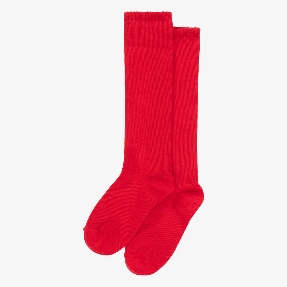 CARLOMAGNO Red Ribbed Cotton Knee Length Socks
