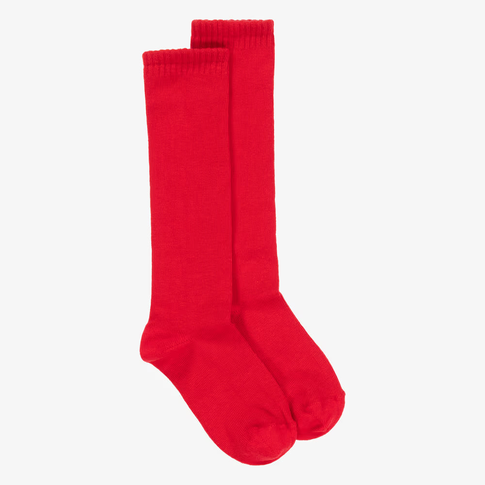 CARLOMAGNO Red Ribbed Cotton Knee Length Socks