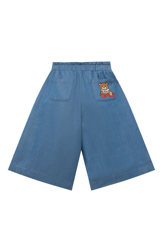 MOSCHINO Girls Blue Cropped trousers with Elastic Waistband and Print