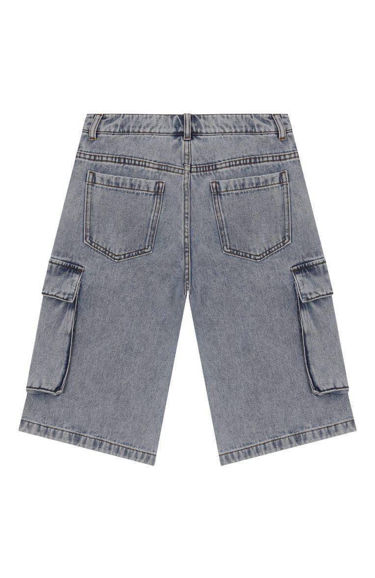 MOSCHINO Boys Blue Logo Denim Cargo Shorts