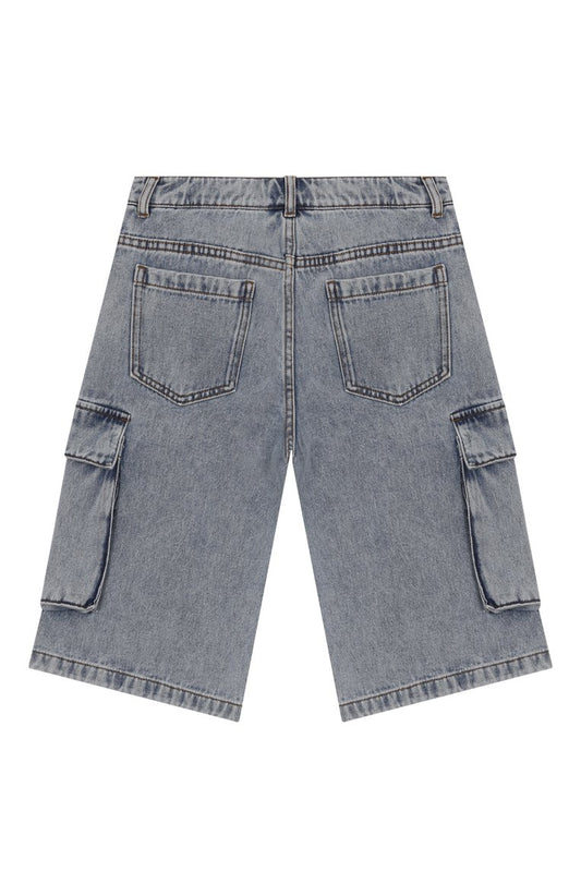 MOSCHINO Boys Blue Logo Denim Cargo Shorts