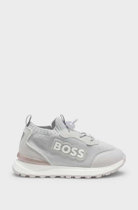 BOSS Grey Logo Trainers with Knitted Uppers