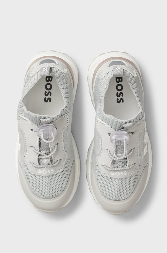 BOSS Grey Logo Trainers with Knitted Uppers