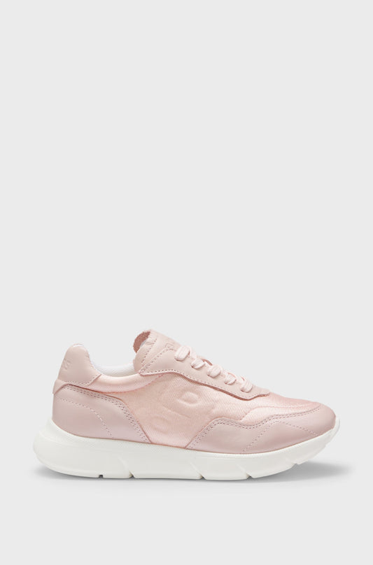 BOSS Girls Pink Lace-up Trainers with Double B monogram