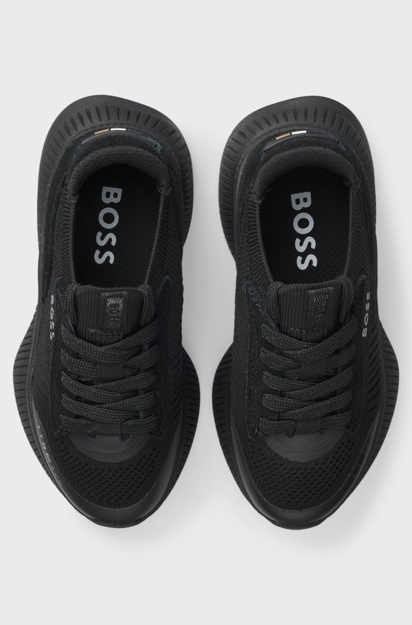 BOSS Boys Black Logo Trainers with Knitted Uppers and Suede Trims