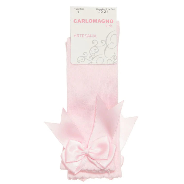 CARLOMAGNO Girls UKG2 Pink Ribbon Bow Socks
