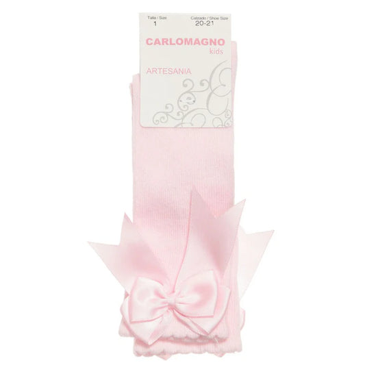CARLOMAGNO Girls UKG2 Pink Ribbon Bow Socks