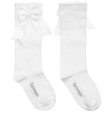 CARLOMAGNO Girls UKG2 White Ribbon Bow Socks
