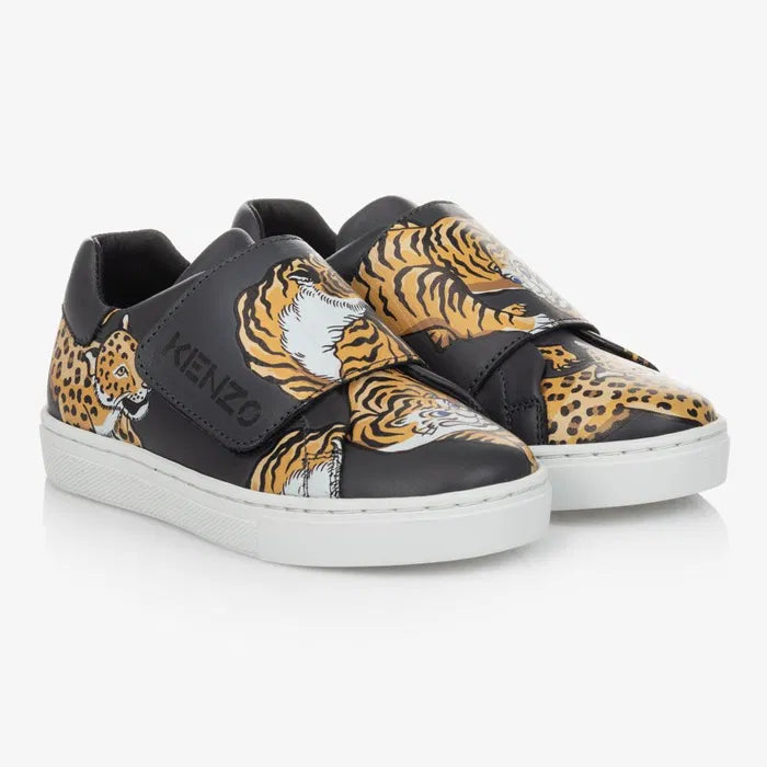 KENZO KIDS Unisex Tiger Logo Leather Sneakers