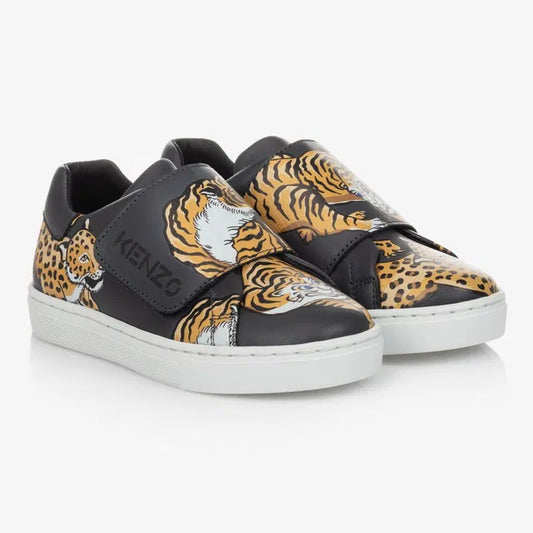 KENZO KIDS Unisex Tiger Logo Leather Sneakers