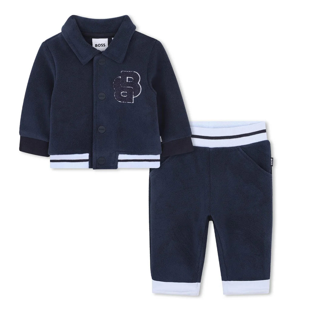 BOSS J52542/849 Younger Boys Navy Blue Fleece Cardigan and Trousers set