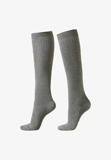 CARLOMAGNO Grey Ribbed Cotton Knee Length Socks