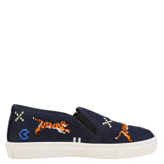 KENZO KIDS Unisex Jungle Game Pixel Canvas Sneakers - Navy Blue