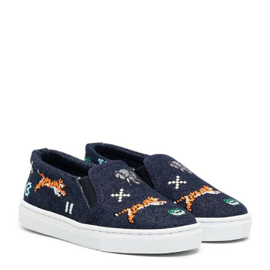 KENZO KIDS Unisex Jungle Game Pixel Canvas Sneakers - Navy Blue