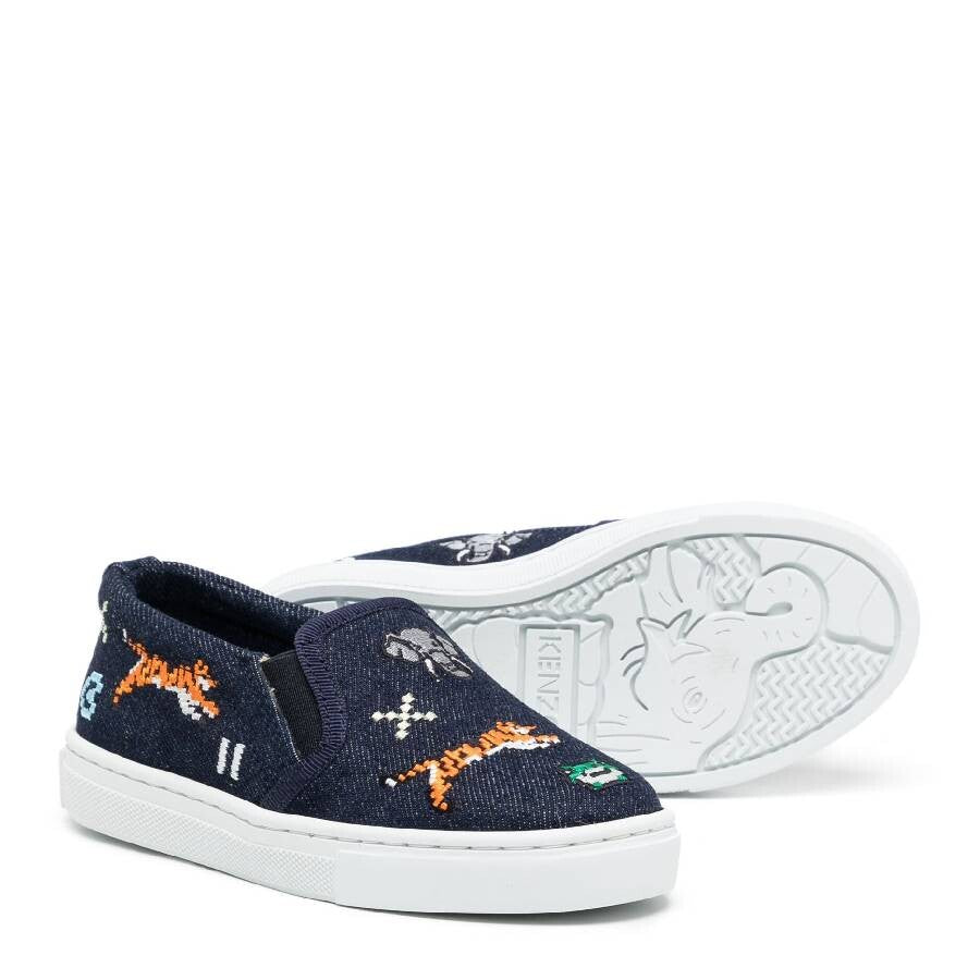 KENZO KIDS Unisex Jungle Game Pixel Canvas Sneakers - Navy Blue