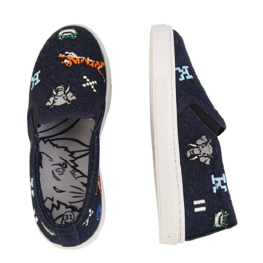 KENZO KIDS Unisex Jungle Game Pixel Canvas Sneakers - Navy Blue