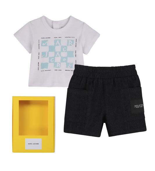 MARC JACOBS Younger Boys White & Navy Blue Shorts Set