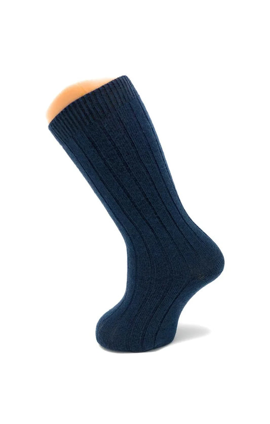 CARLOMAGNO Navy Ribbed Cotton Knee Length Socks
